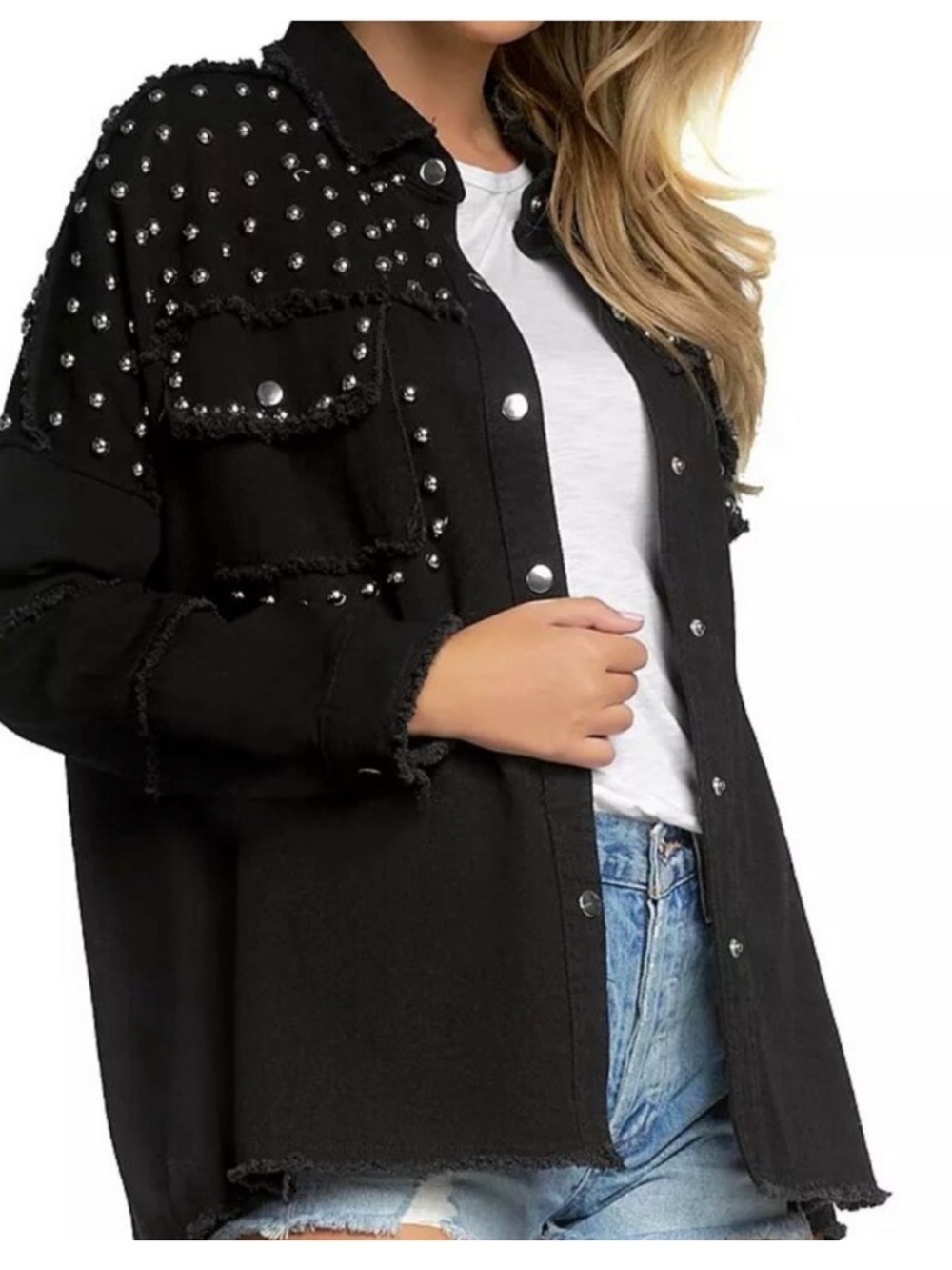 Fantastic Fawn Black Studded Oversized Shacket